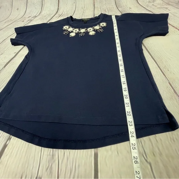 J. CREW navy blue cotton embellished short sleeve sweatshirt top, size M - Picture 10 of 12